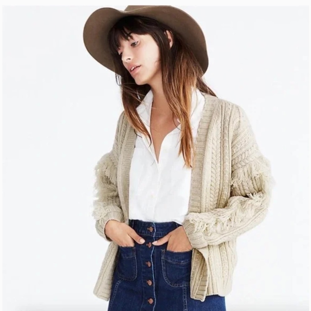 Madewell Cableknit Fringe Cardigan Sweater Size Small